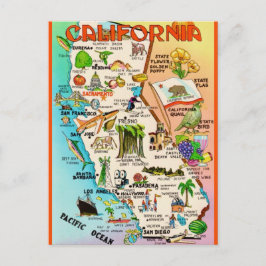 Tarjeta postal del mapa retro de California