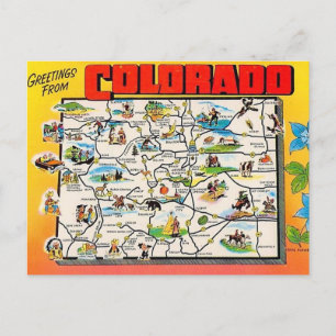 Tarjeta postal del mapa retro de Colorado