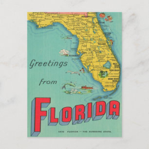 Tarjeta postal del mapa retro de Florida