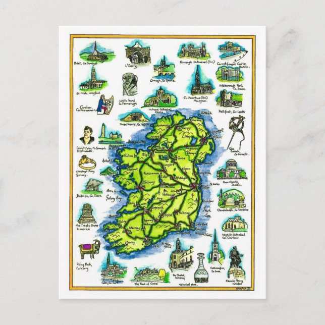 Tarjeta postal del mapa retro de Irlanda (Anverso)