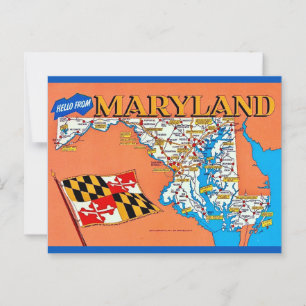 Tarjeta postal del mapa retro de Maryland