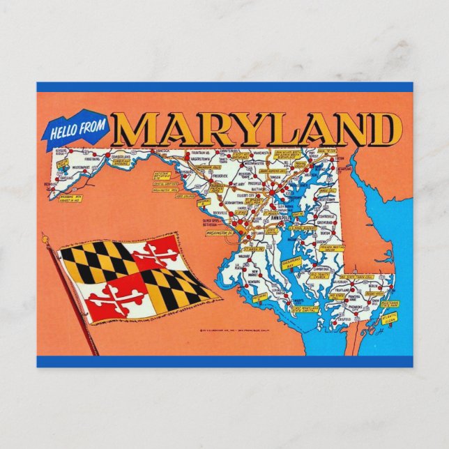 Tarjeta postal del mapa retro de Maryland (Anverso)