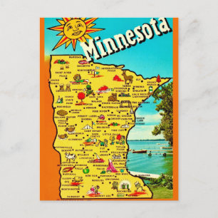 Tarjeta postal del mapa soleado de Minnesota