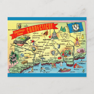 Tarjeta postal del mapa vintage de Connecticut