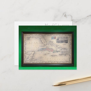 Tarjeta postal del mapa vintage de Cuba