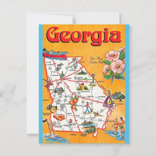 Tarjeta postal del mapa vintage de Georgia