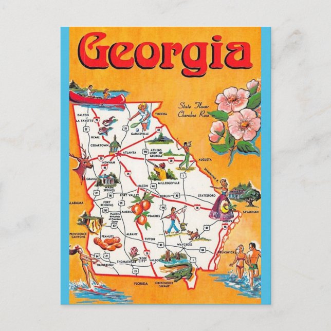 Tarjeta postal del mapa vintage de Georgia (Anverso)