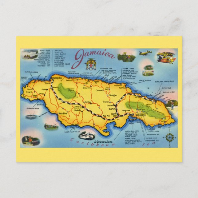 Tarjeta postal del mapa vintage de Jamaica (Anverso)