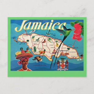 Tarjeta postal del mapa vintage de la isla de Jama