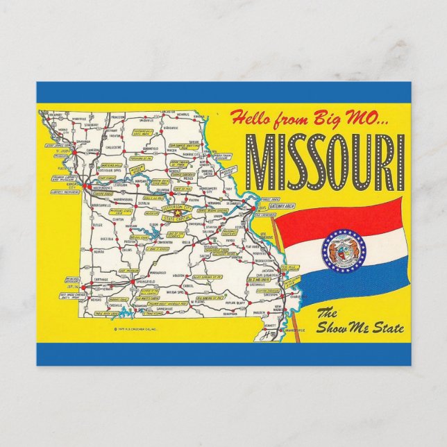 Tarjeta postal del mapa vintage de Missouri (Anverso)
