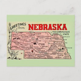 Tarjeta postal del mapa vintage de Nebraska