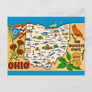 Tarjeta postal del mapa vintage de Ohio