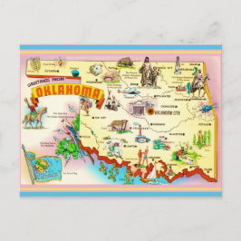 Tarjeta postal del mapa vintage de Oklahoma