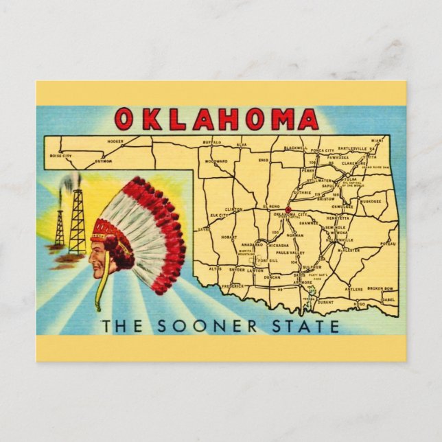Tarjeta postal del mapa vintage de Oklahoma (Anverso)