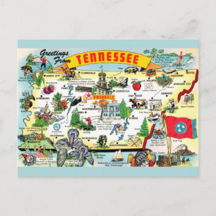 Tarjeta postal del mapa vintage de Tennessee