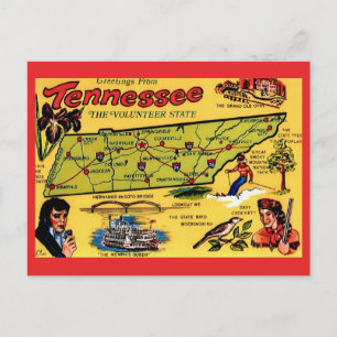 Tarjeta postal del mapa vintage de Tennessee