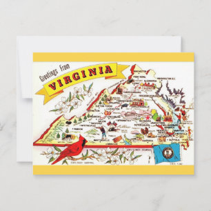 Tarjeta postal del mapa vintage de Virginia 