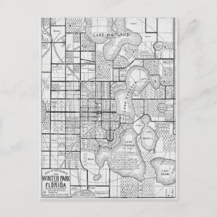 Tarjeta postal del mapa vintage de Winter Park FL
