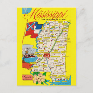Tarjeta postal del mapa vintage del estado de Miss
