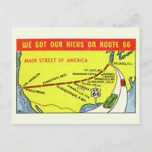 Tarjeta postal del mapa vintage retro de la ruta 6