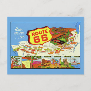 Tarjeta postal del mapa vintage retro de la ruta 6