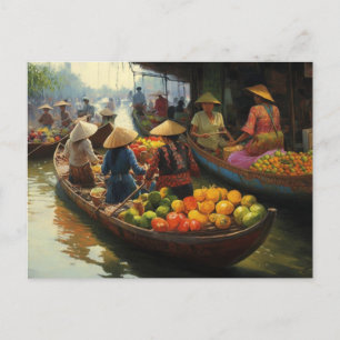 Tarjeta postal del mercado flotante de Vietnam
