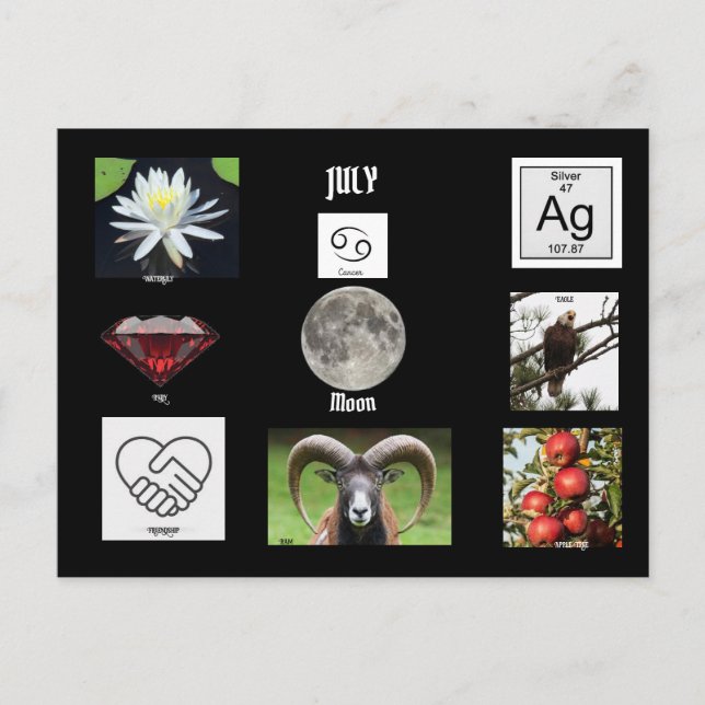 Tarjeta postal del mes de nacimiento de Cáncer de  (Anverso)