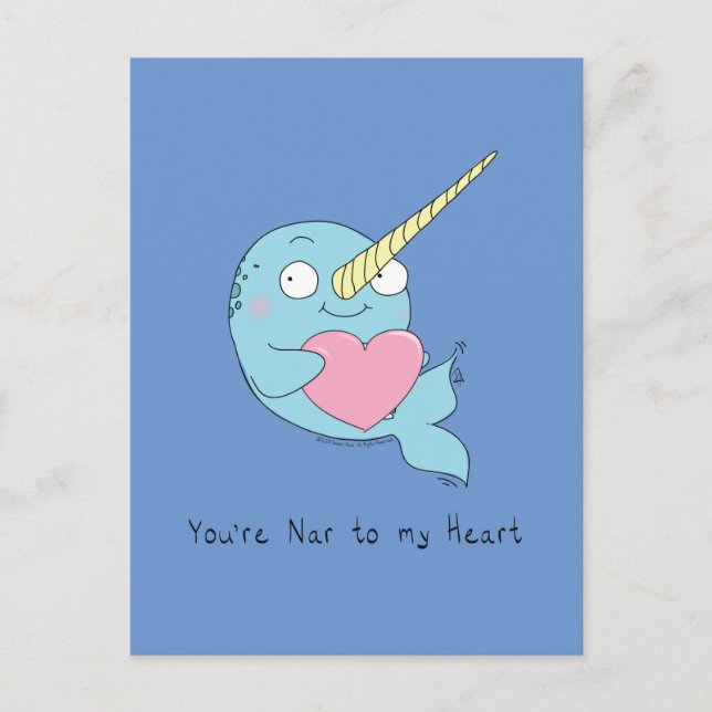 Tarjeta postal del narval con corazón de amor (Anverso)