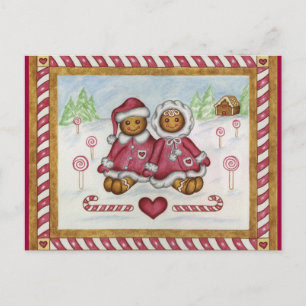 Tarjeta postal del niño y niña de jengibre
