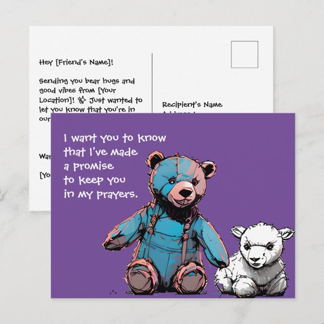 Tarjeta postal del oso de oración (Anverso / Reverso)
