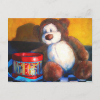 Tarjeta postal del oso pardo con tambor rojo