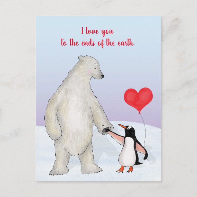 Tarjeta postal del oso polar y el pingüino 'te ama (Anverso)