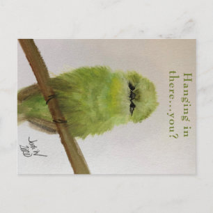Tarjeta postal del pájaro verde "Agarrando...¿y tú