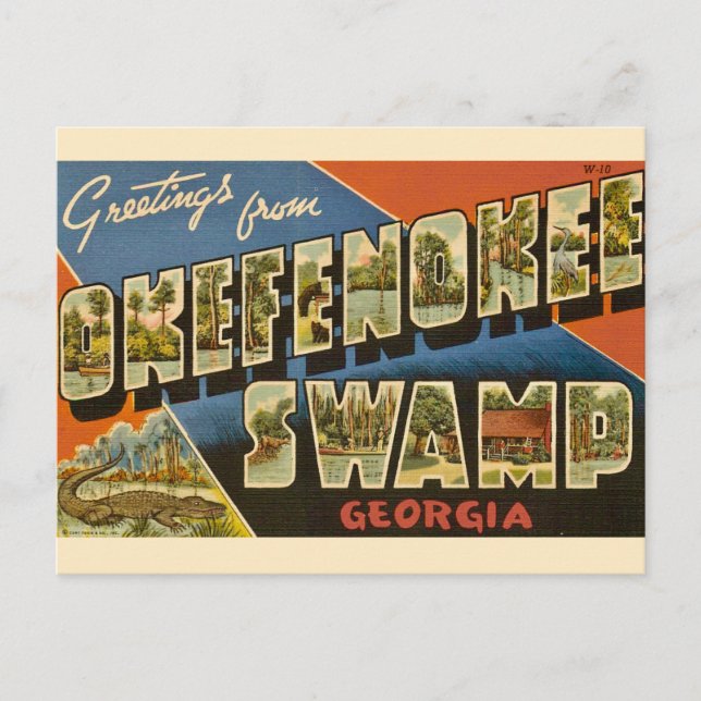 Tarjeta postal del pantano Okefenokee GA (Anverso)