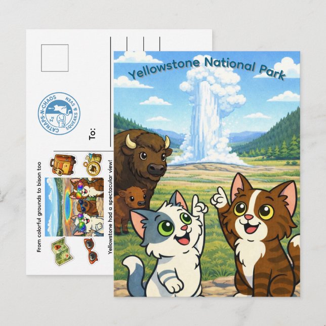 Tarjeta postal del Parque Nacional Yellowstone (Anverso / Reverso)