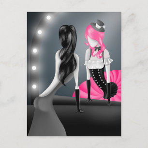 Tarjeta postal del payaso con cabello rosa refleja