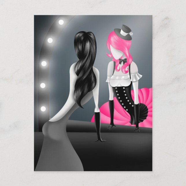 Tarjeta postal del payaso con cabello rosa refleja (Anverso)
