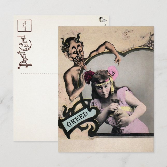 Tarjeta postal del pecado capital de la avaricia v (Anverso / Reverso)