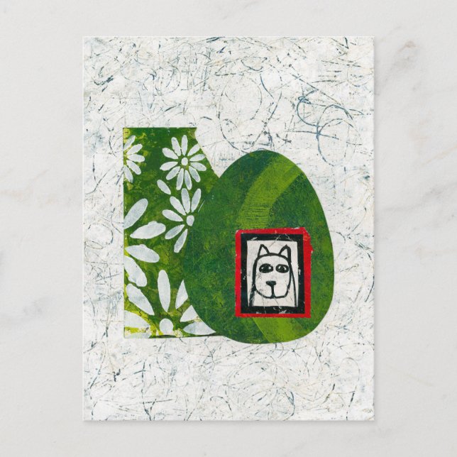 Tarjeta postal del perro en el jardín (Anverso)