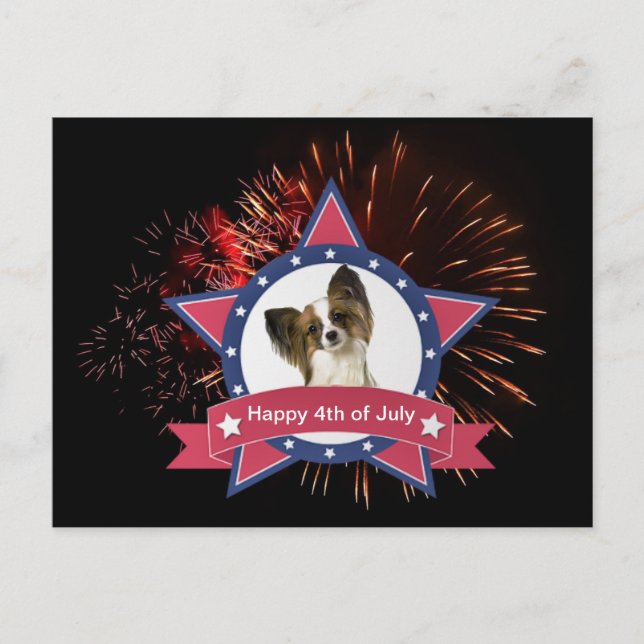 Tarjeta postal del perro papillón patriótico 4 de  (Anverso)