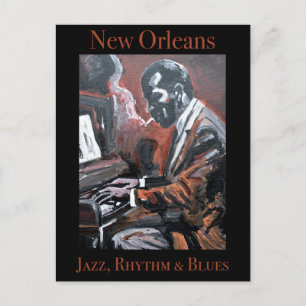 Tarjeta postal del pianista de jazz de Nueva Orlea
