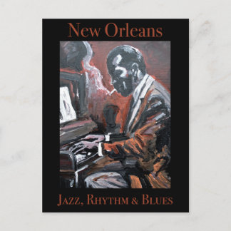 Tarjeta postal del pianista de jazz de Nueva Orlea