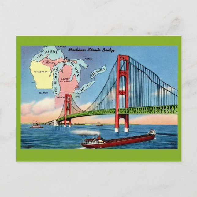 Tarjeta postal del puente de la isla Mackinac (Anverso)