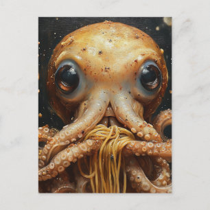 Tarjeta postal del pulpo divertido comiendo espagu