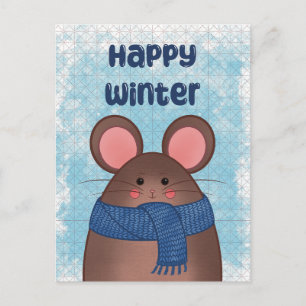 Tarjeta postal del ratón feliz de invierno