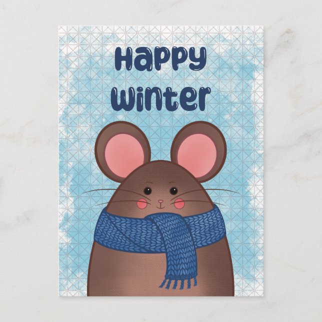 Tarjeta postal del ratón feliz de invierno (Anverso)