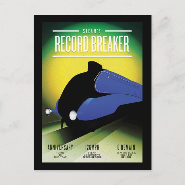 Tarjeta postal del récord de velocidad de la locom (Anverso)