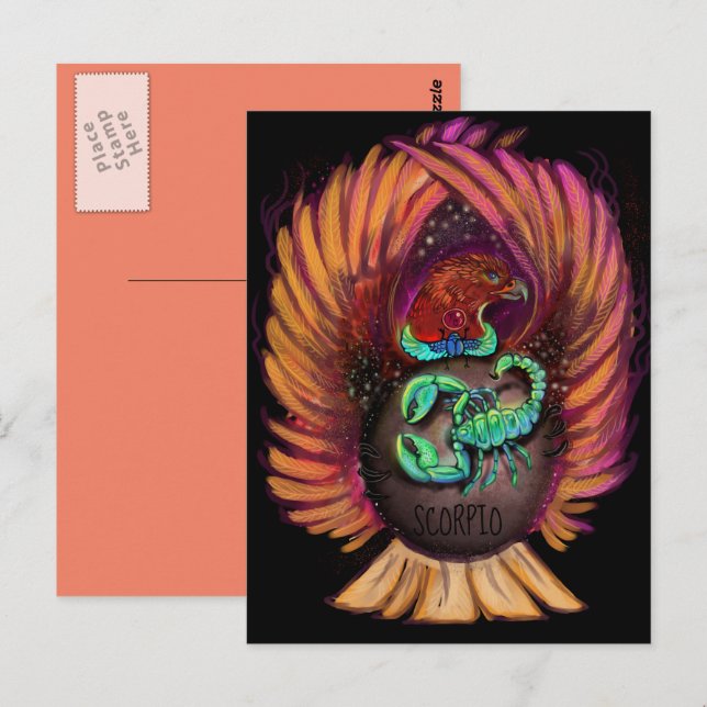 Tarjeta postal del signo zodiacal Escorpio (Anverso / Reverso)