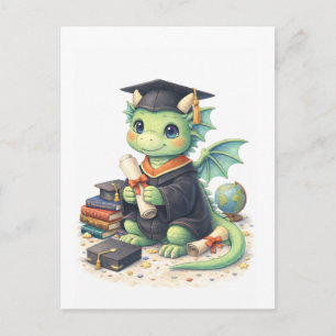 Tarjeta postal del simpático dragón de graduación