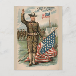 Tarjeta postal del soldado patriótico sosteniendo 